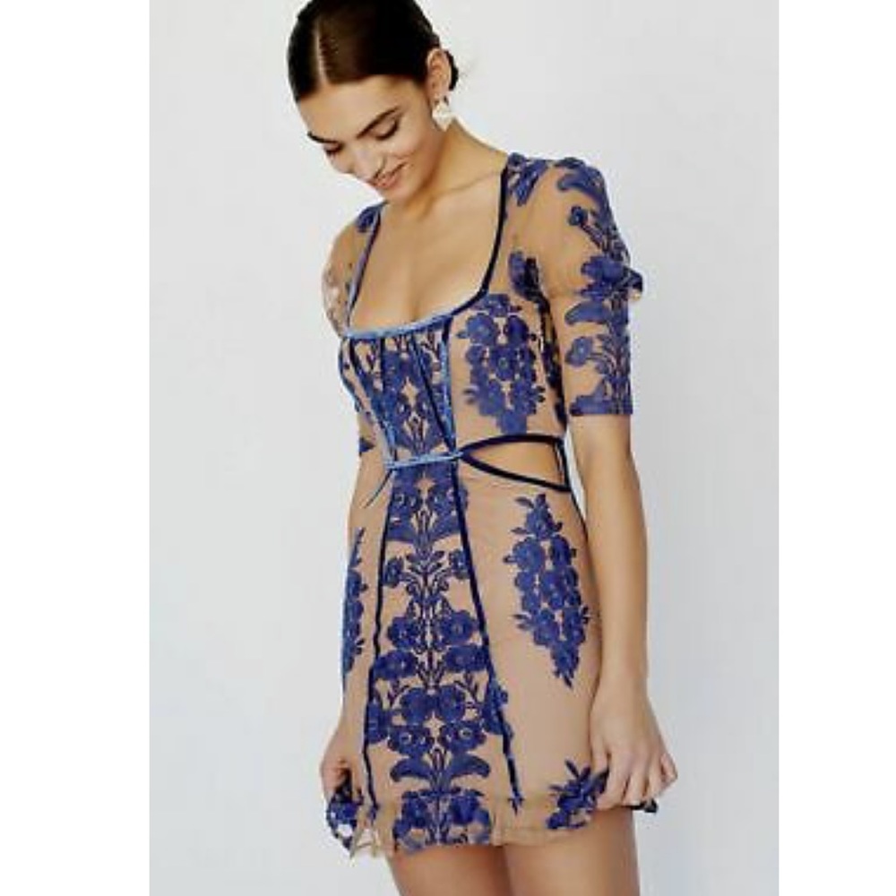For Love And Lemons Blue Floral Midi Dress